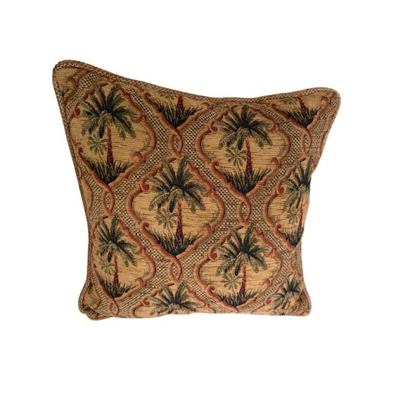 Vtg tapestry needlepoint Palm Beach Regency Palm Tree Decorative Throw Pillow - Picture 1 of 8